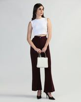 Women High-Rise Pleated Bootcut Trousers