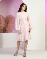 Women Jacquard Georgette Woven Fit & Flared Mini Dress