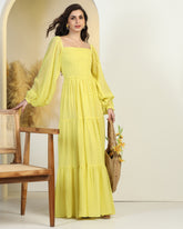 Women's Jacquard Smocked Fit & Flare Maxi Dress