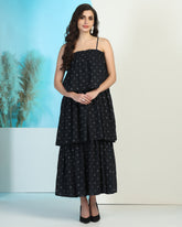 Floral Printed Shoulder Straps Gathered Tiered Maxi Dress