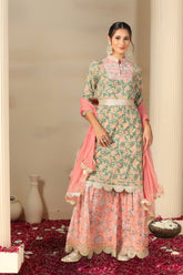 Women’s Cotton Printed Kurta Set with Sharara & Dupatta