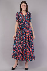 Women Floral Print Fit & Flare Dress with Cut-Outs