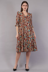 Floral Printed Pure Cotton Midi Ethnic Dress