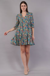 Women Deep Multi Abstract Sundress Dress
