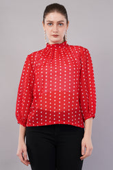 Women Red & White Polka Dot Printed Top