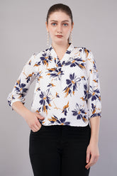 Floral Print Tie-Up Neck Puff Sleeves Shirt Style Top