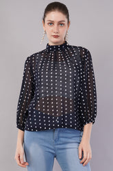 Women’s Black & White Polka Dot Printed Top