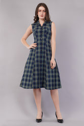 Women's Cotton Checkered Midi Dress