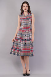 Women's Cotton Checkered Midi Dress