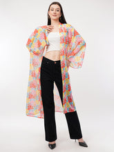 Floral Printed Longline Chiffon Open Front Shrug