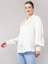 Women Classic Relaxed Fit Solid Spread Collar Satin Casual Shirt