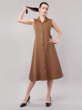 Lapel Collar Cotton Shirt Midi Dress