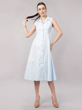 Women Sleeveless Shirt Collar Cotton Formal A-Line Midi Dress