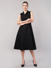 Women Cotton Shirt Collar Midi Dress