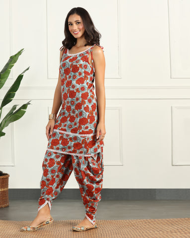Floral Cotton Co-ord Set with Dhoti Pants