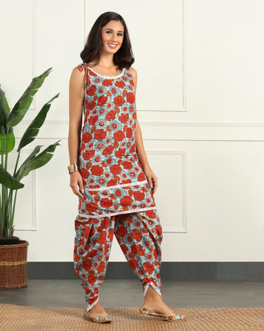 Floral Cotton Co-ord Set with Dhoti Pants