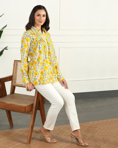 Floral Printed Cotton Shirt for Women