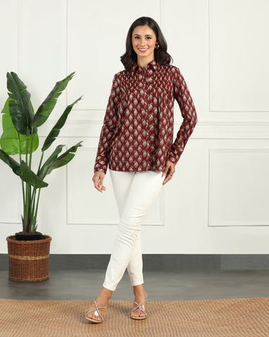 Floral Printed Cotton Shirt for Women