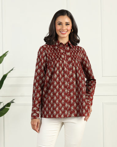 Floral Printed Cotton Shirt for Women