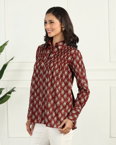 Floral Printed Cotton Shirt for Women