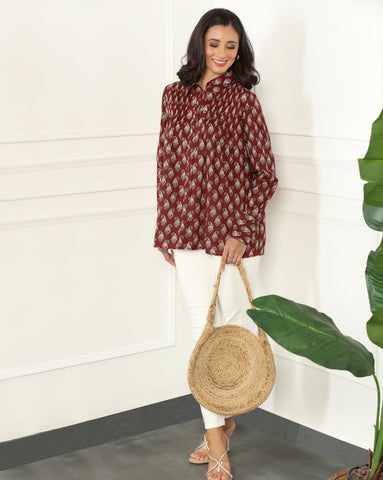 Floral Printed Cotton Shirt for Women