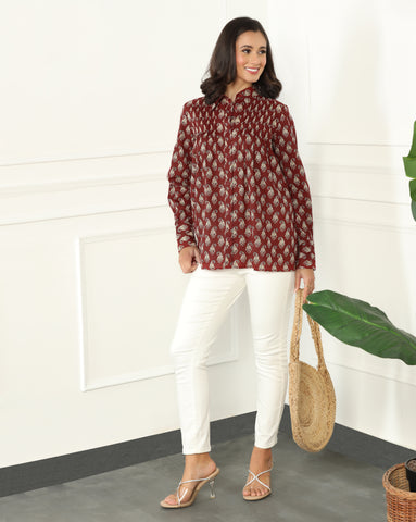 Floral Printed Cotton Shirt for Women