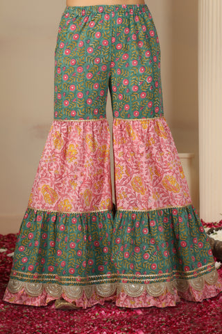 Women’s Cotton Printed Kurta Set with Sharara & Dupatta