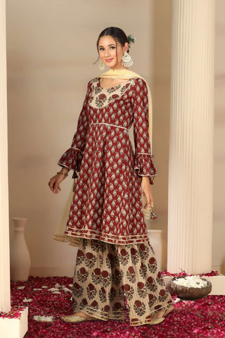 Women’s Cotton Kurta Set with Palazzo & Dupatta