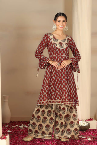 Women’s Cotton Kurta Set with Palazzo & Dupatta