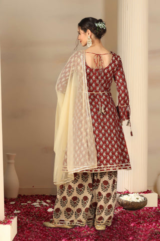 Women’s Cotton Kurta Set with Palazzo & Dupatta