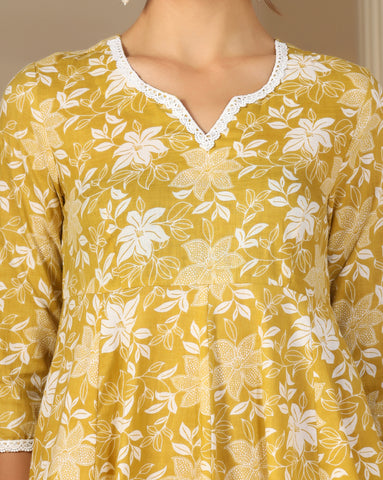 Women’s Cotton Flared Anarkali Kurta Set with Pants & Dupatta