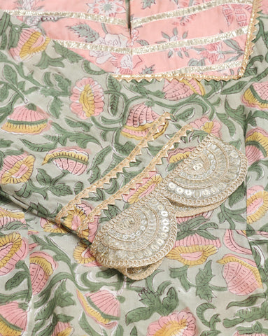 Women’s Cotton Printed Kurta Set with Sharara & Dupatta