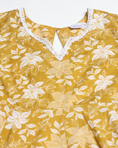 Women’s Cotton Flared Anarkali Kurta Set with Pants & Dupatta