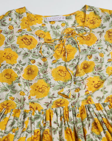 Women's Floral Cotton Maxi Dress with Puff Sleeves