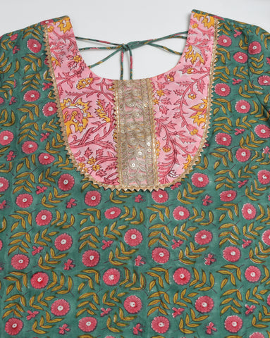 Women’s Cotton Printed Kurta Set with Sharara & Dupatta