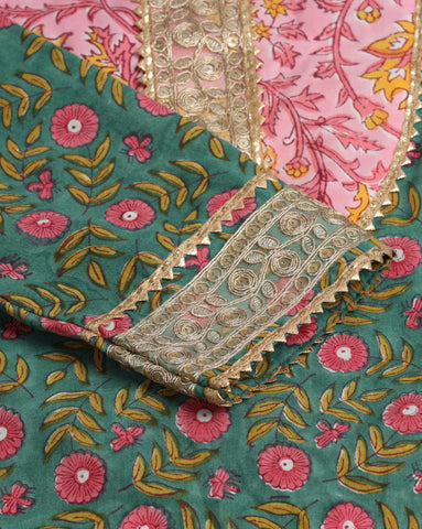 Women’s Cotton Printed Kurta Set with Sharara & Dupatta