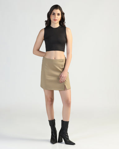 Women Solid Asymmetric Mini Skirt