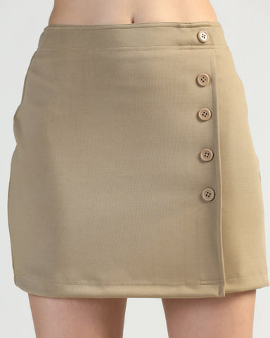 Women Solid Asymmetric Mini Skirt
