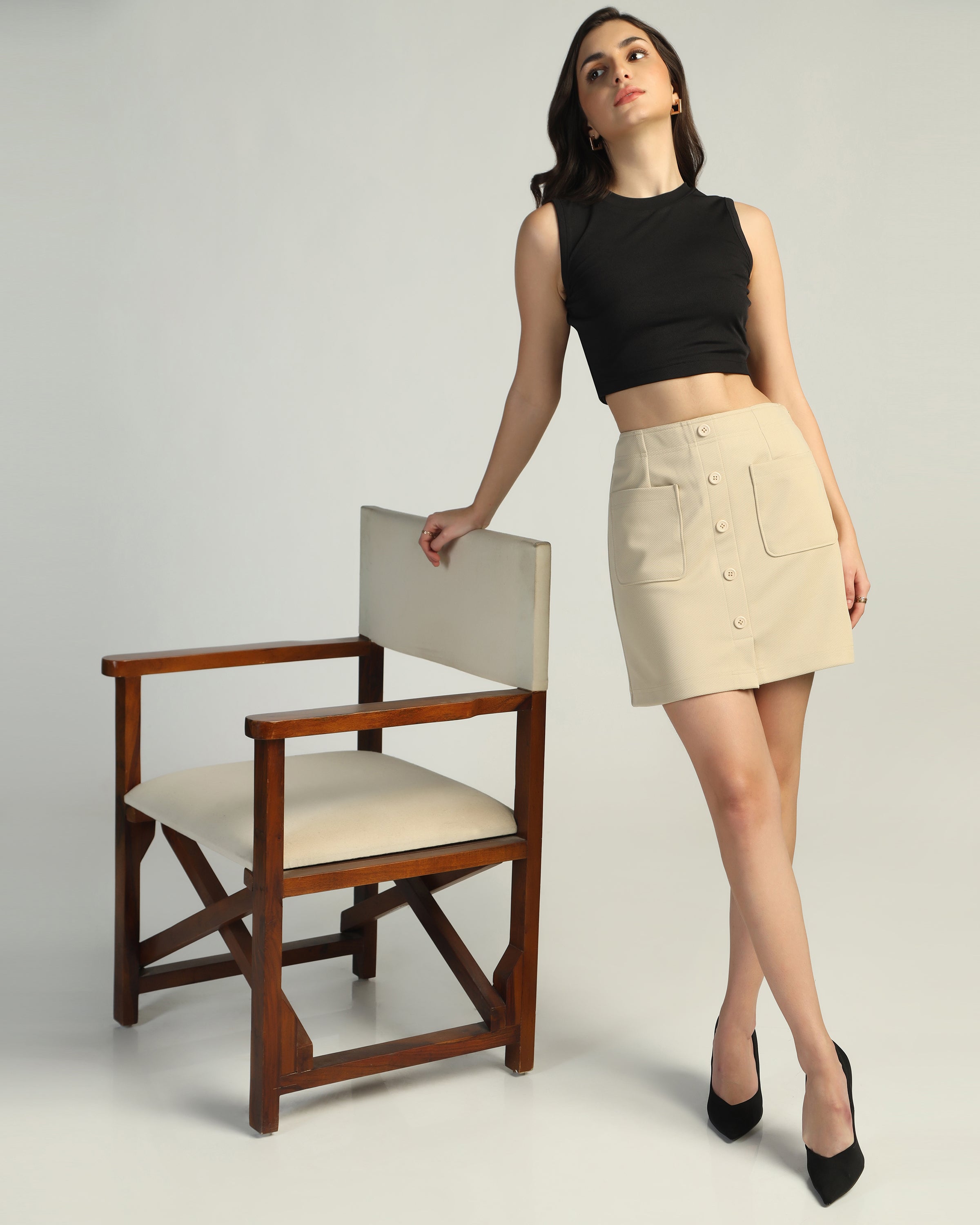 Women Solid A-Line Mini Skirt