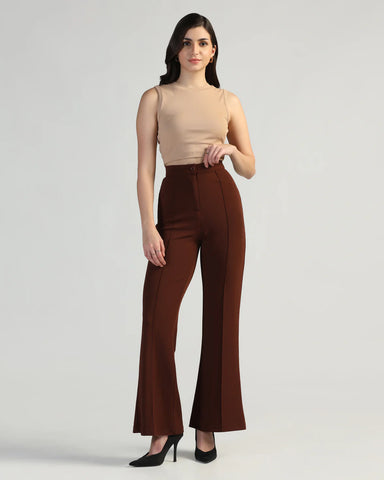 Women High-Rise Pleated Bootcut Trousers
