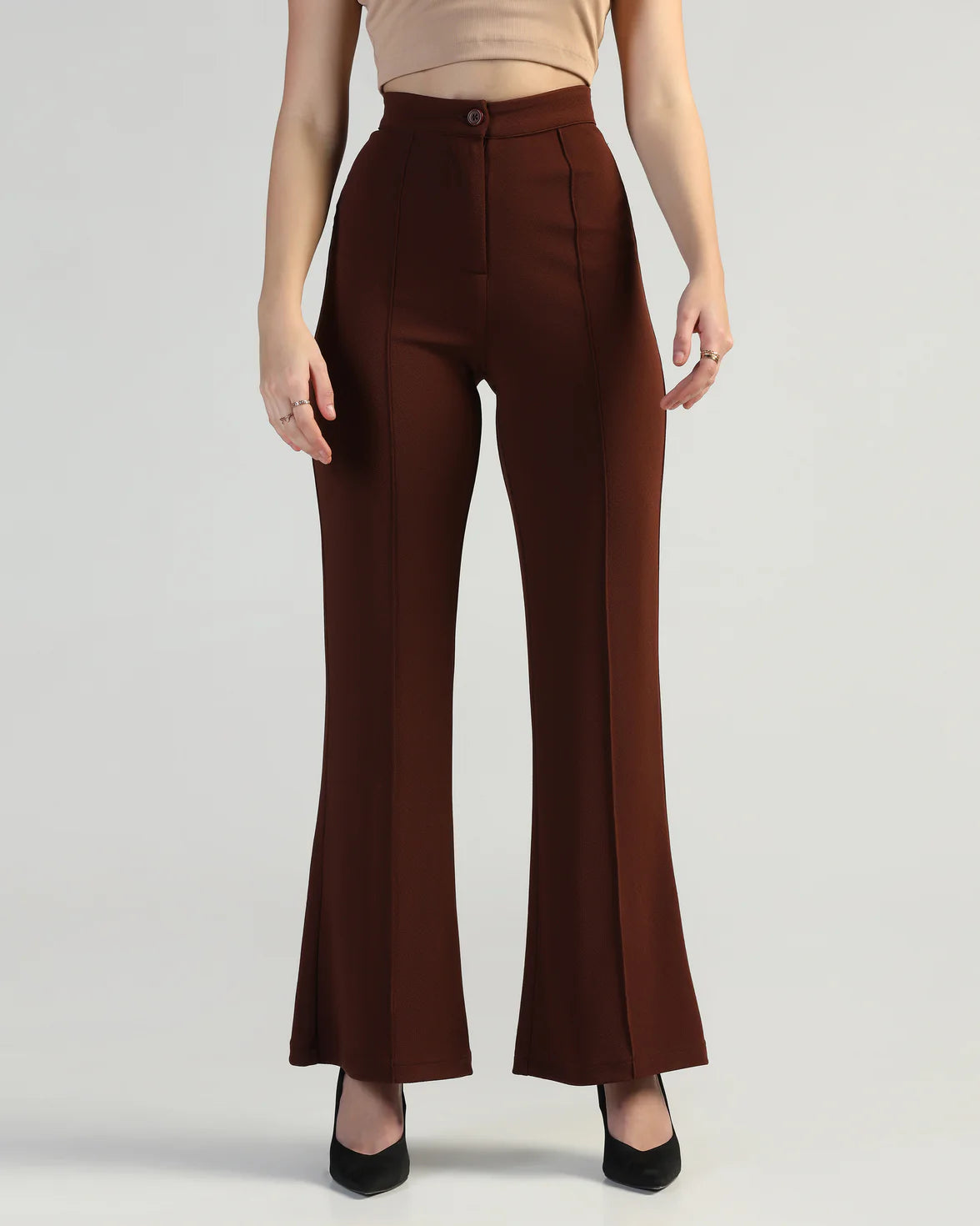 Women High-Rise Pleated Bootcut Trousers