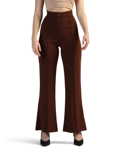 Women High-Rise Pleated Bootcut Trousers