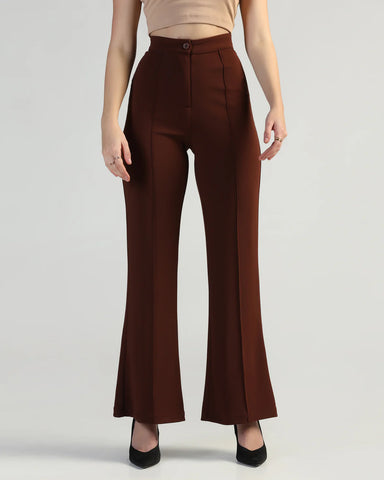 Women High-Rise Pleated Bootcut Trousers