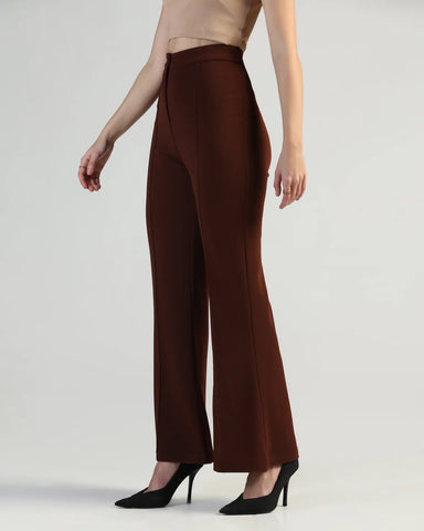 Women High-Rise Pleated Bootcut Trousers