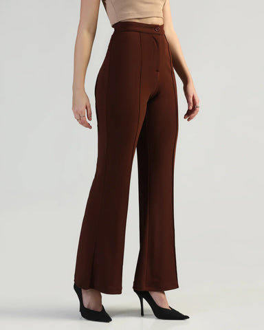 Women High-Rise Pleated Bootcut Trousers