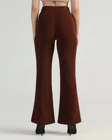 Women High-Rise Pleated Bootcut Trousers