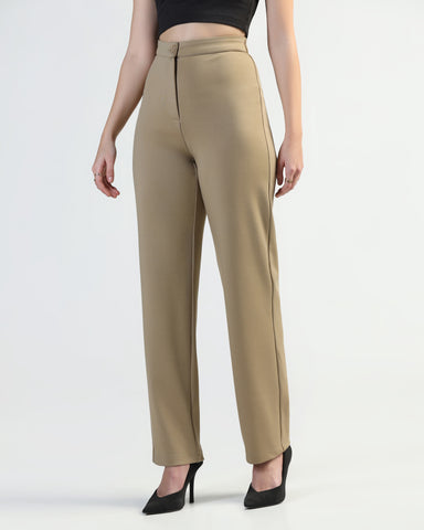 Women Straight Fit Flat-Front Trousers