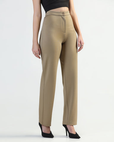 Women Straight Fit Flat-Front Trousers