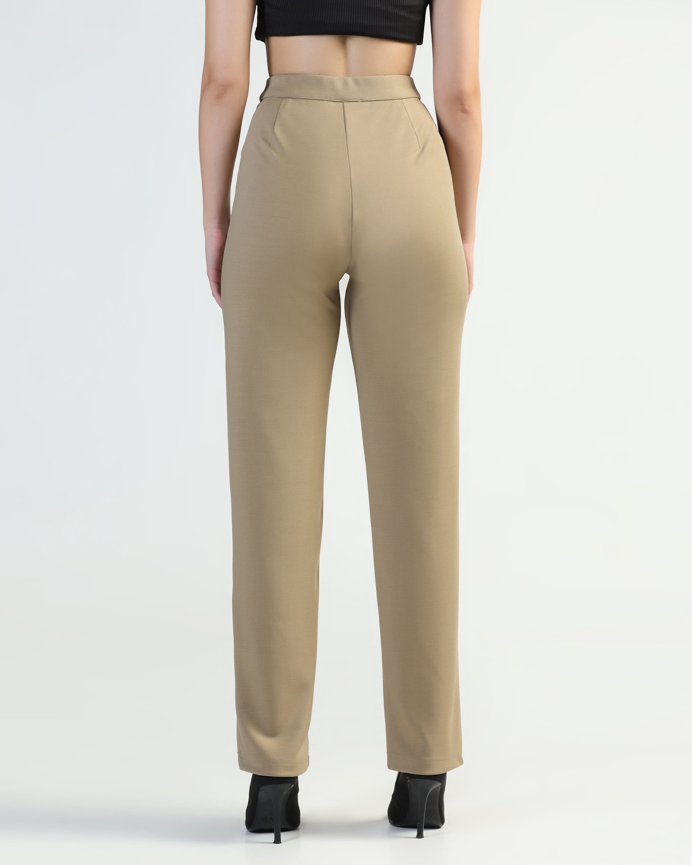 Women Straight Fit Flat-Front Trousers