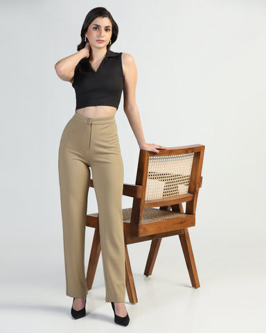 Women Straight Fit Flat-Front Trousers